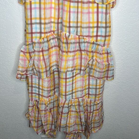NWT Cinq A Sept Astor Tiered Midi Dress Plaid Sleeveless Ruffle Size 8 - Picture 5 of 16